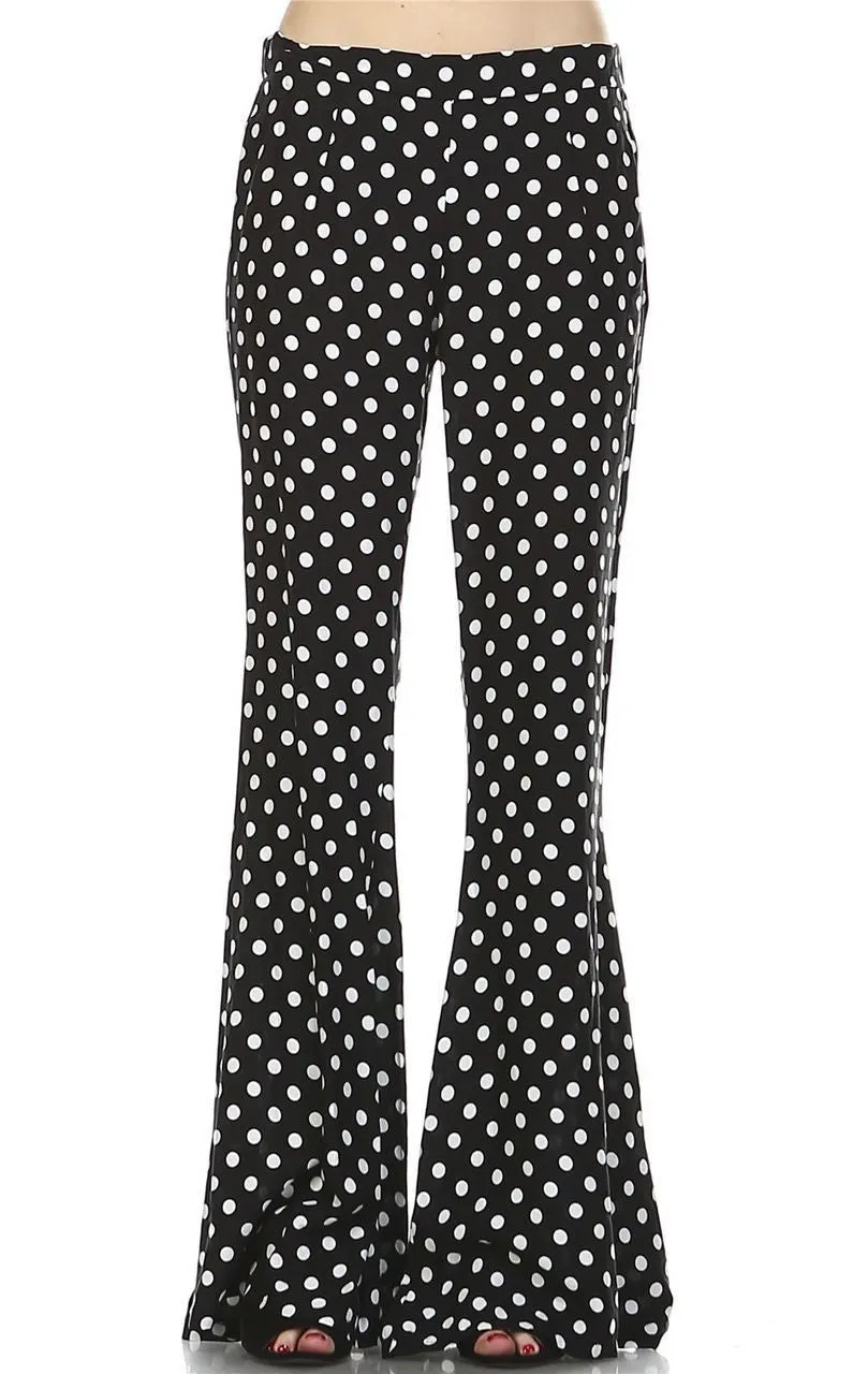 Foldover Palazzo Pants High Waisted Black Polka Dot