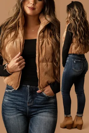 For The Best Cropped Corduroy Puffer Vest (Caramel)