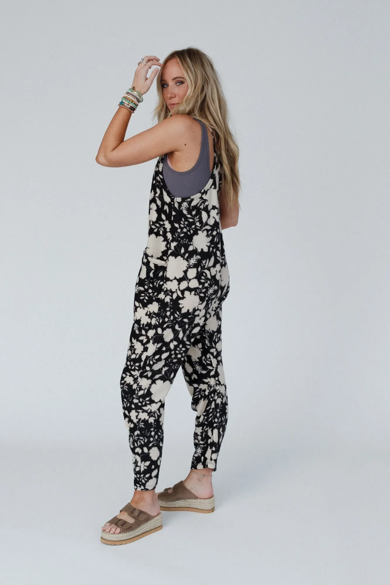 Garden Gala Floral Knit Jumpsuit - Black