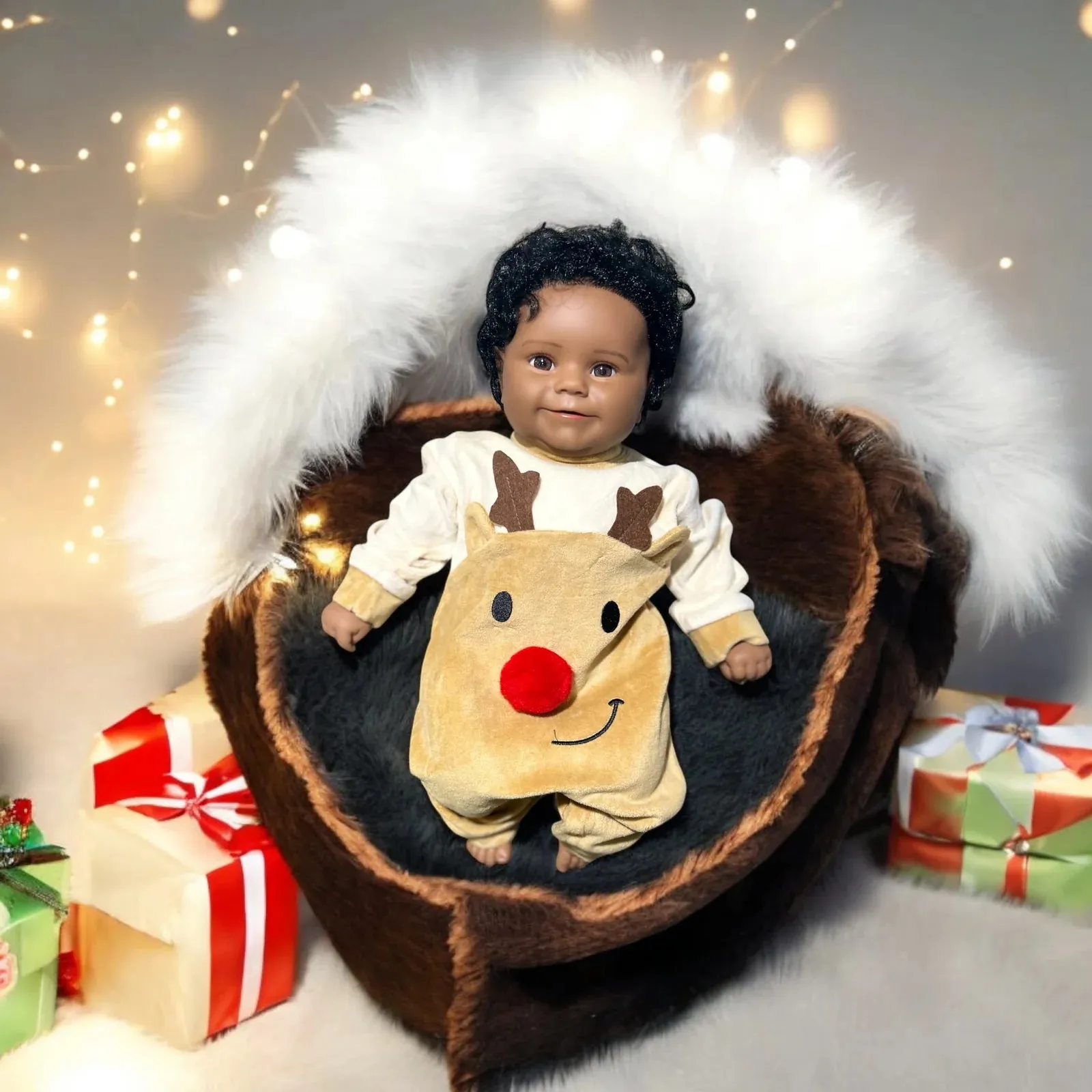 Gender Neutral Baby Christmas Reindeer Costume One-Piece Jumpsuit