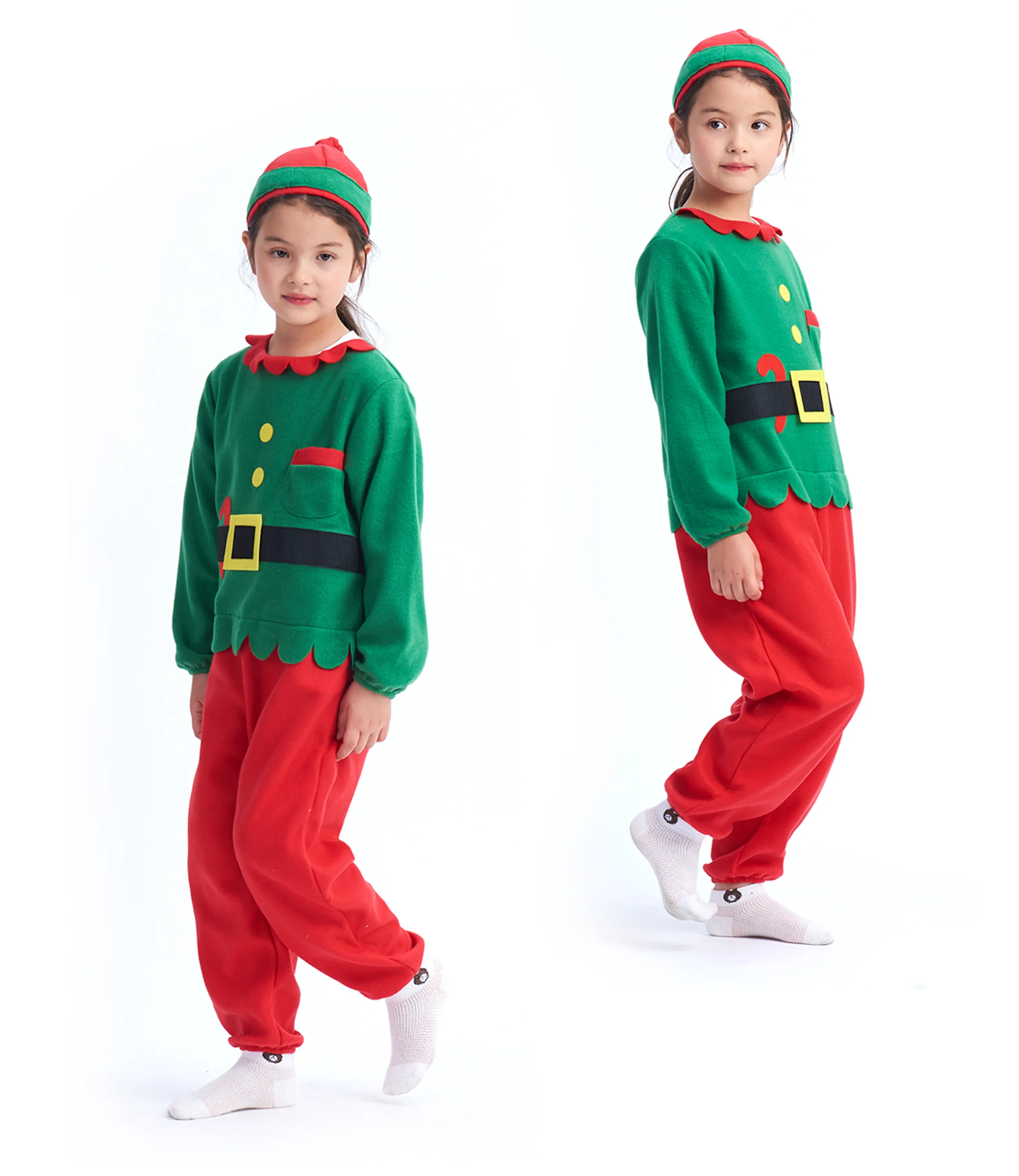 Girls Elf Costume Unisex Kids Christmas Jumpsuit Toddler Pajamas for Cos-play Fancy Party