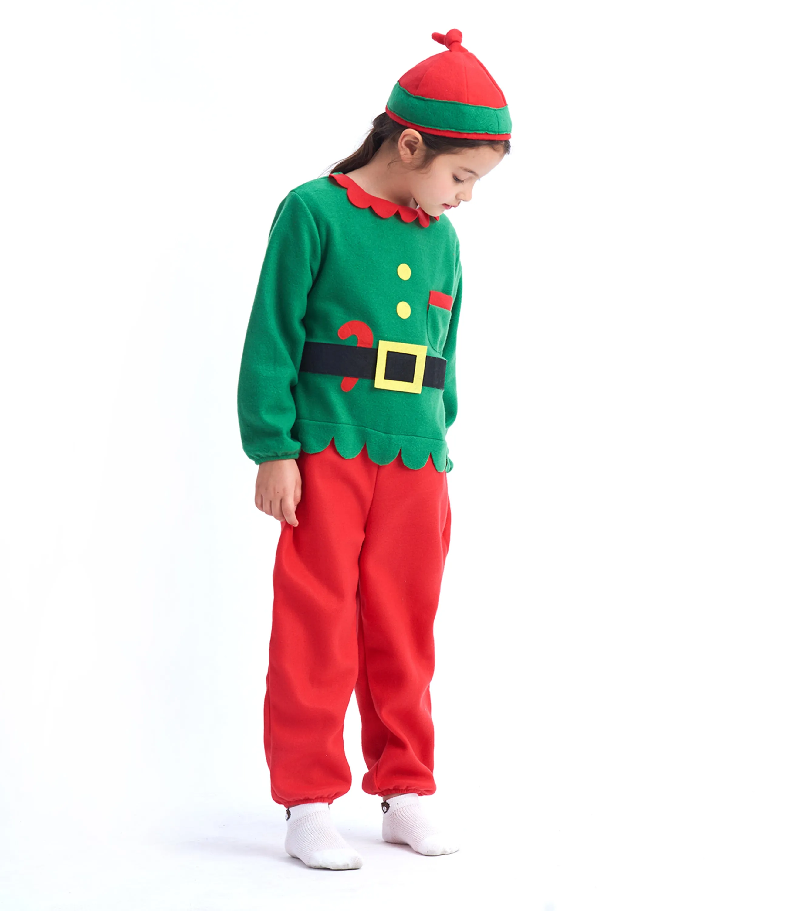 Girls Elf Costume Unisex Kids Christmas Jumpsuit Toddler Pajamas for Cos-play Fancy Party