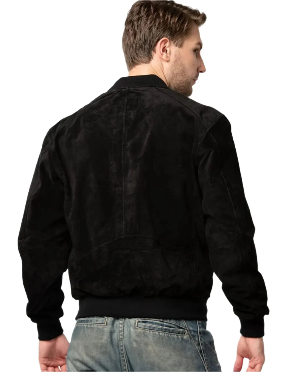 Glorix Black Suede Bomber Leather Jacket