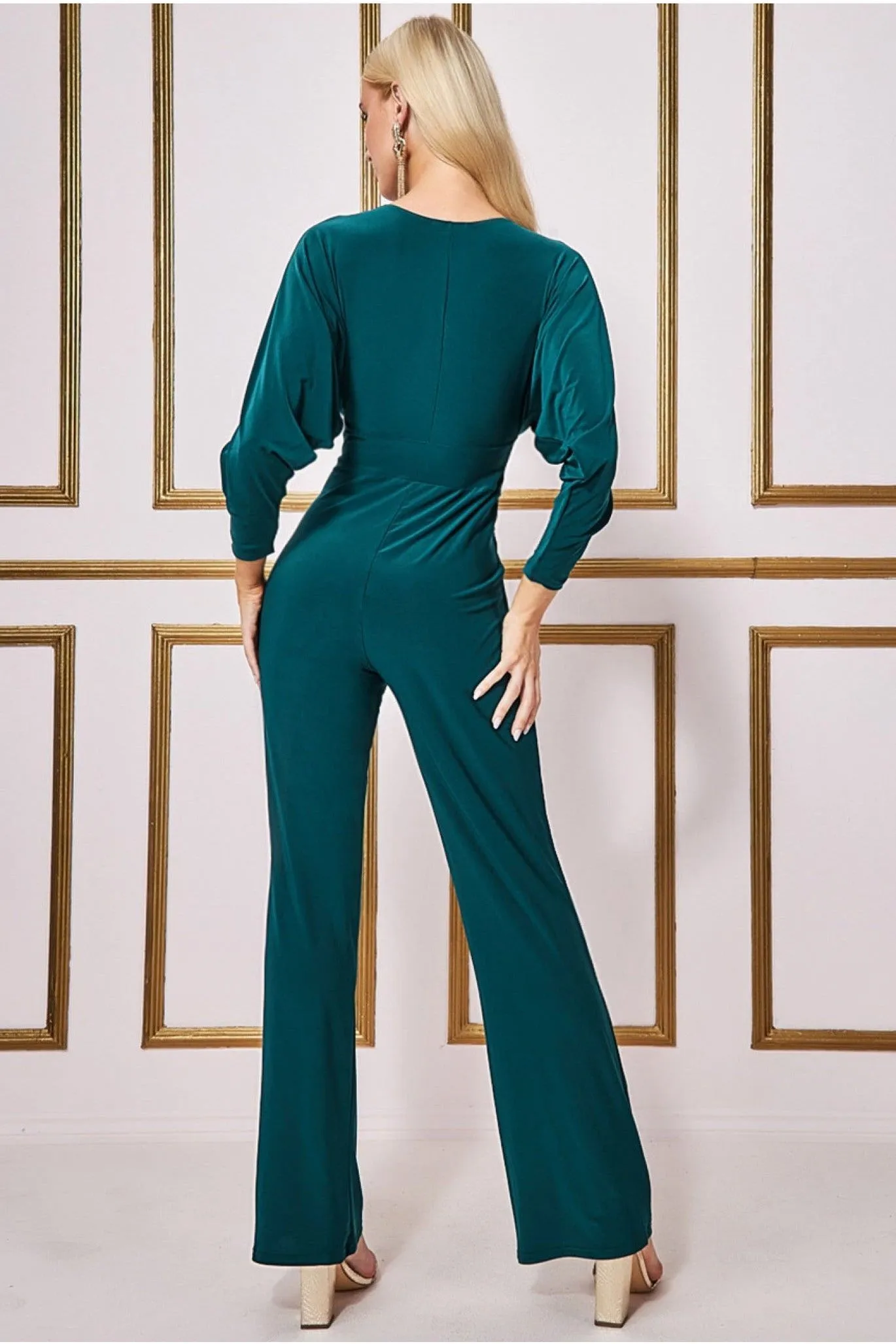 Goddiva Plunging V-neck Jumpsuit - Emerald