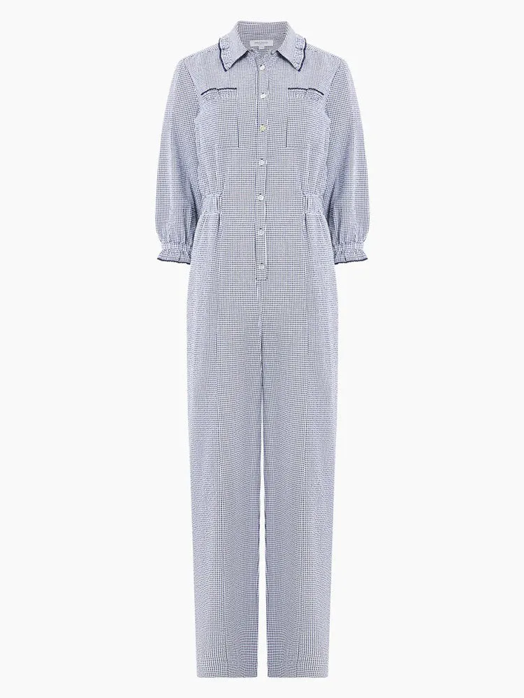 Great Plains Salerno Gingham Jumpsuit Summer Navy White