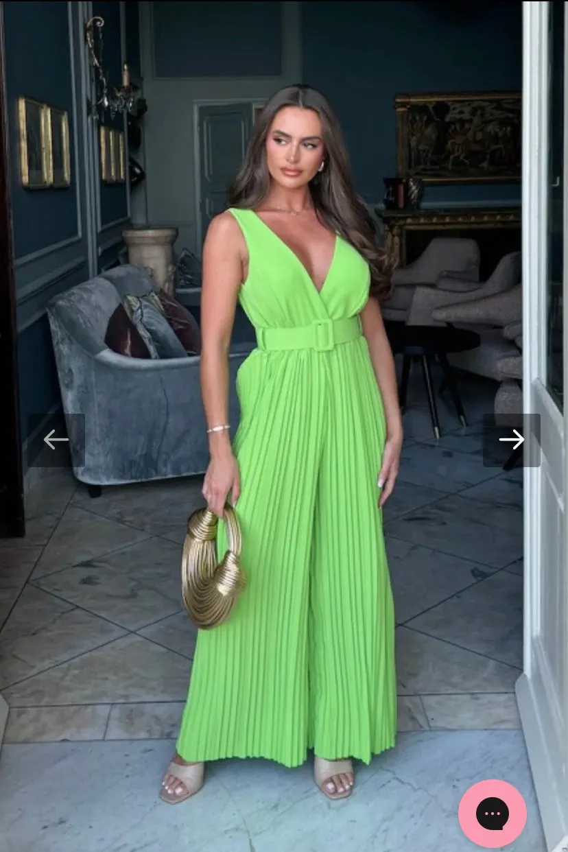 GREEN FRONT PLEATED SLEEVELESS JUMPSUIT