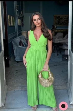 GREEN FRONT PLEATED SLEEVELESS JUMPSUIT