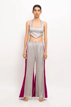 Grey-Wine Halter Neck Co-Ord Set