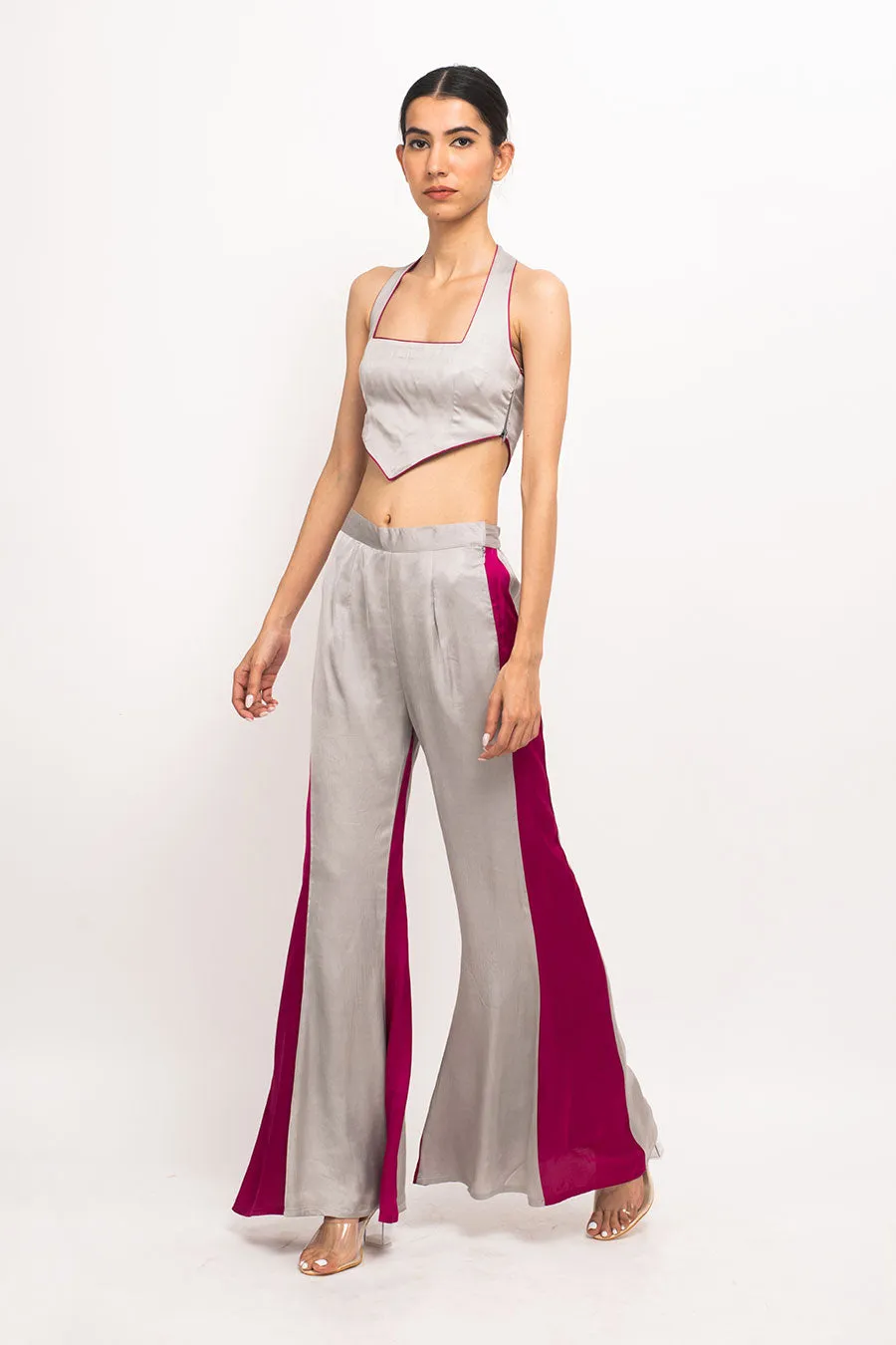 Grey-Wine Halter Neck Co-Ord Set