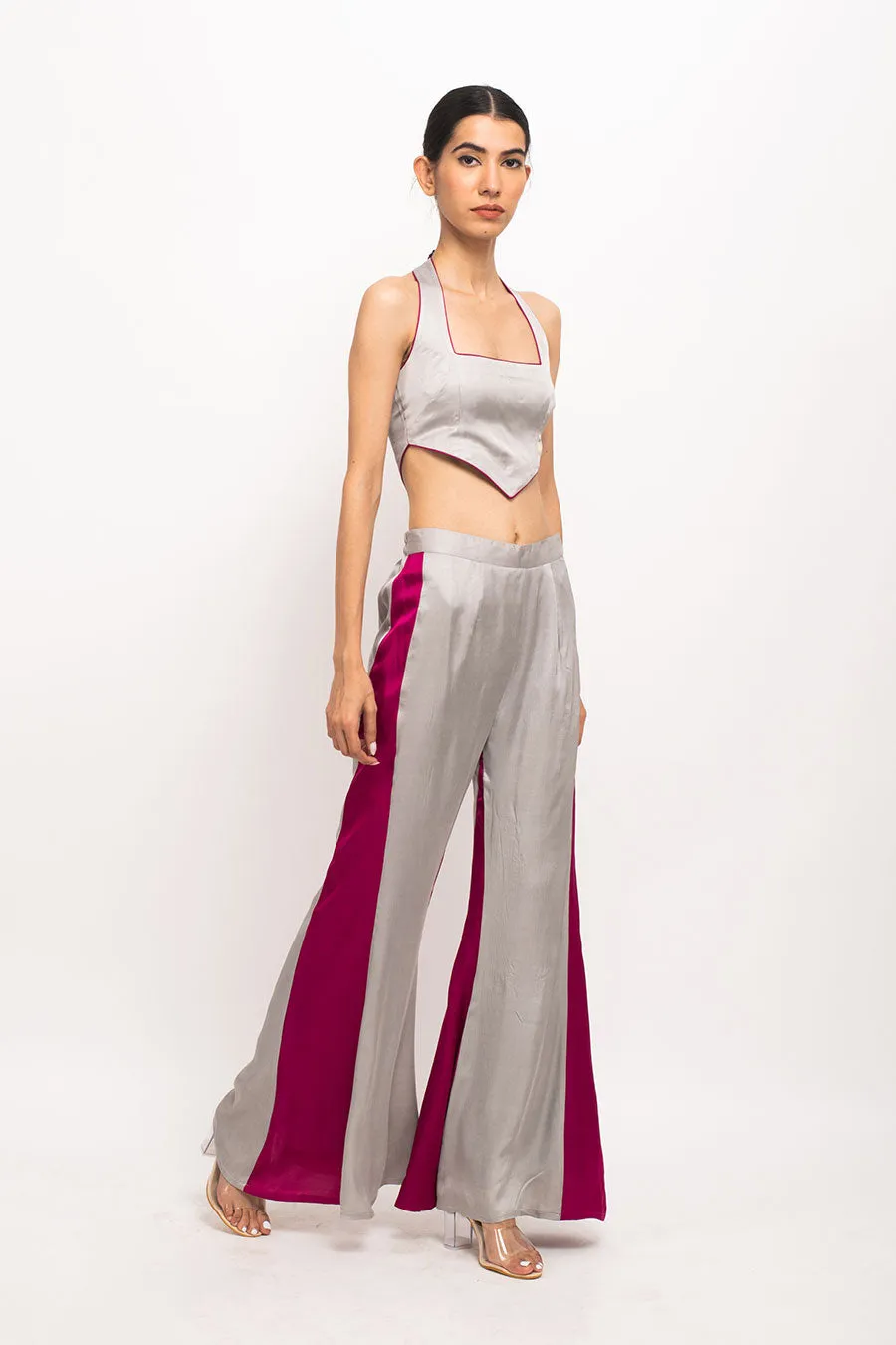 Grey-Wine Halter Neck Co-Ord Set