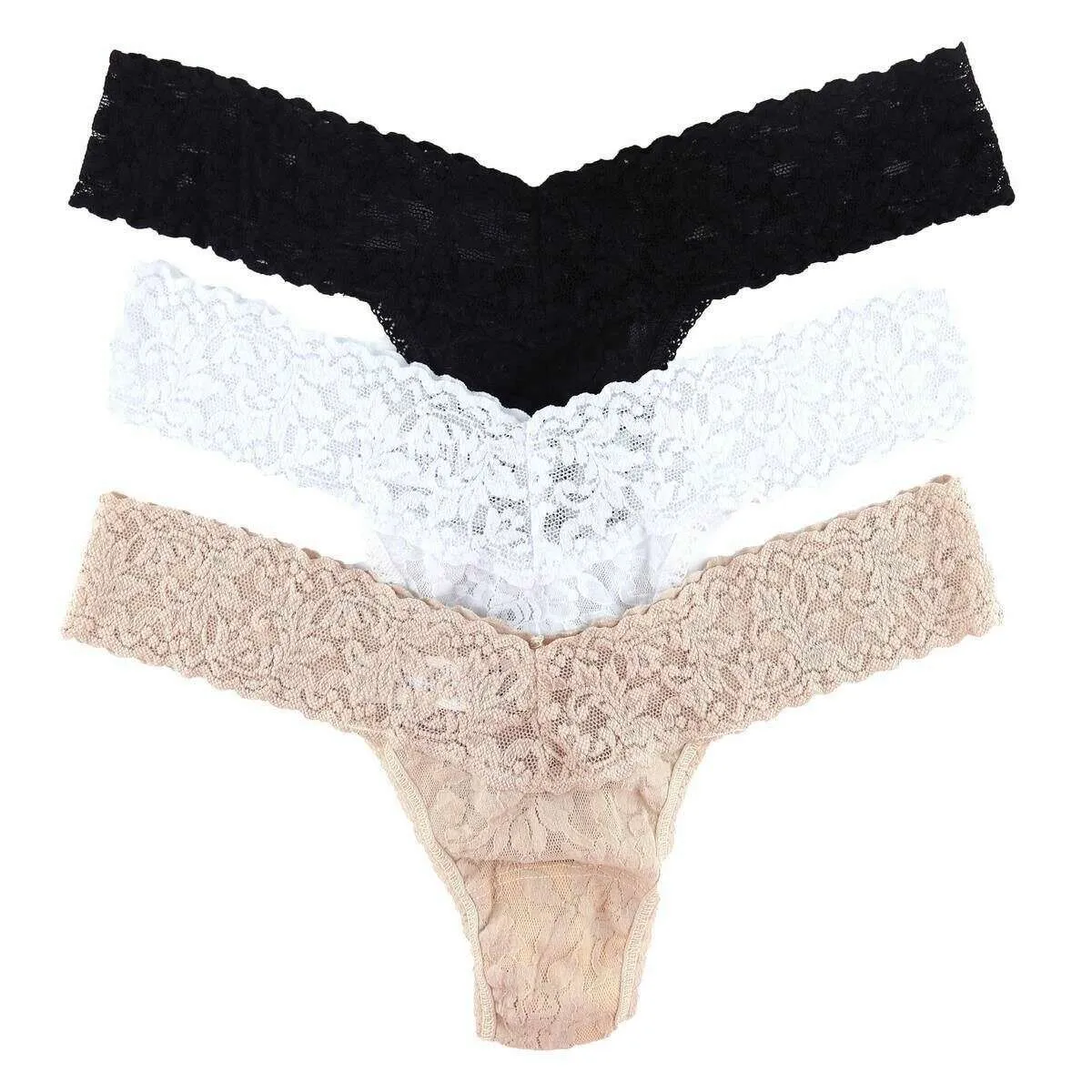 Hanky Panky Signature Lace 3 Pack Low Rise Thong - Black/White/Chai Beige