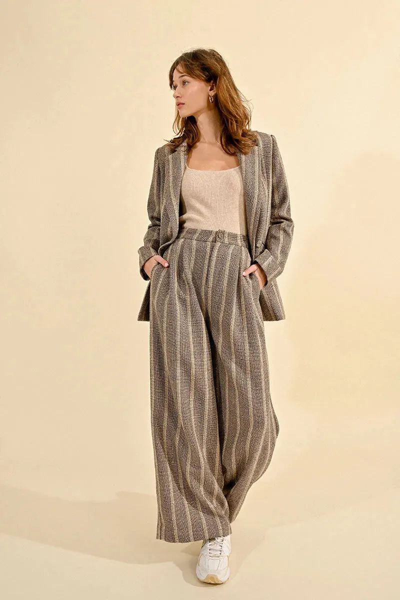 Herringbone Wide-Leg Pants