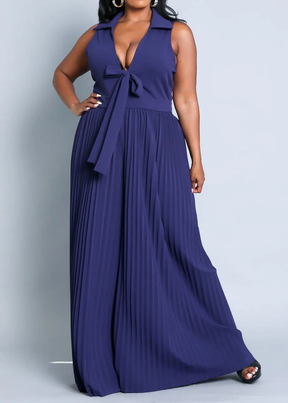 Hi Curvy Plus Size Women Sleeveless Pleated Wide Jumpsuit Made In USA