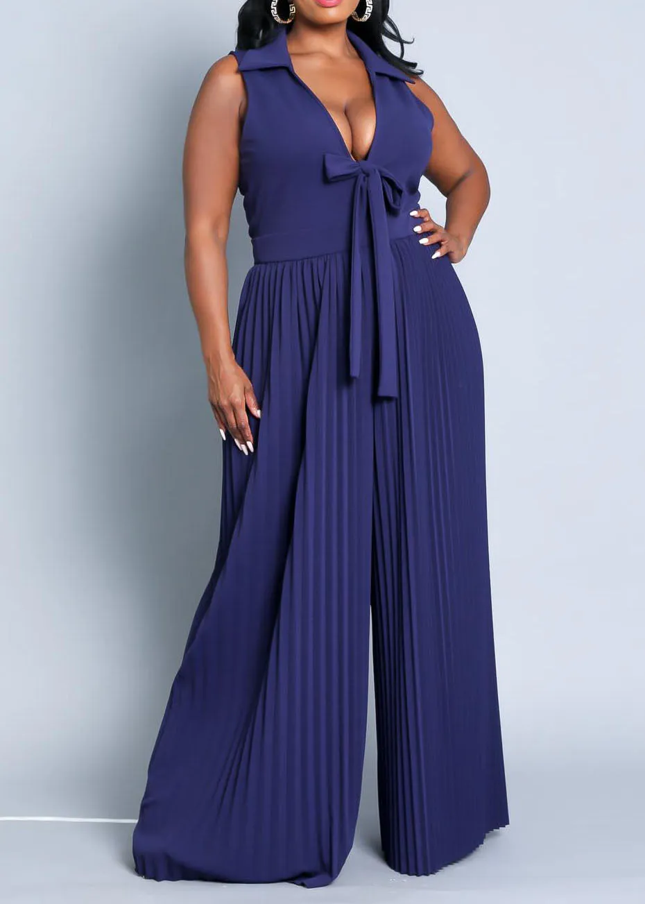 Hi Curvy Plus Size Women Sleeveless Pleated Wide Jumpsuit Made In USA