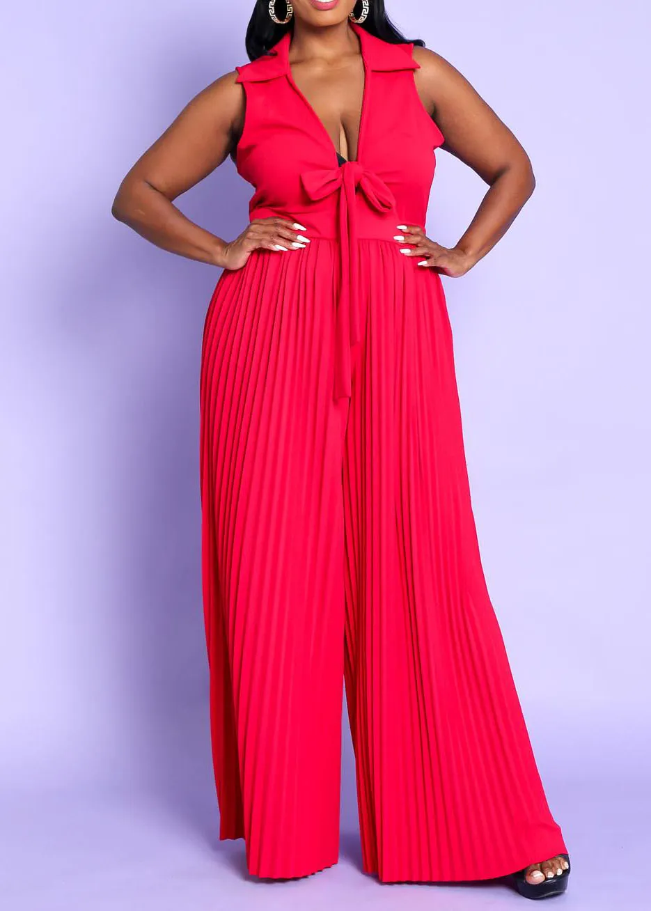 Hi Curvy Plus Size Women Sleeveless Pleated Wide Jumpsuit Made In USA