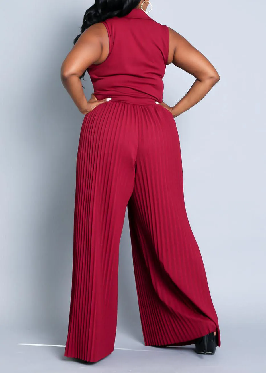 Hi Curvy Plus Size Women Sleeveless Pleated Wide Jumpsuit Made In USA