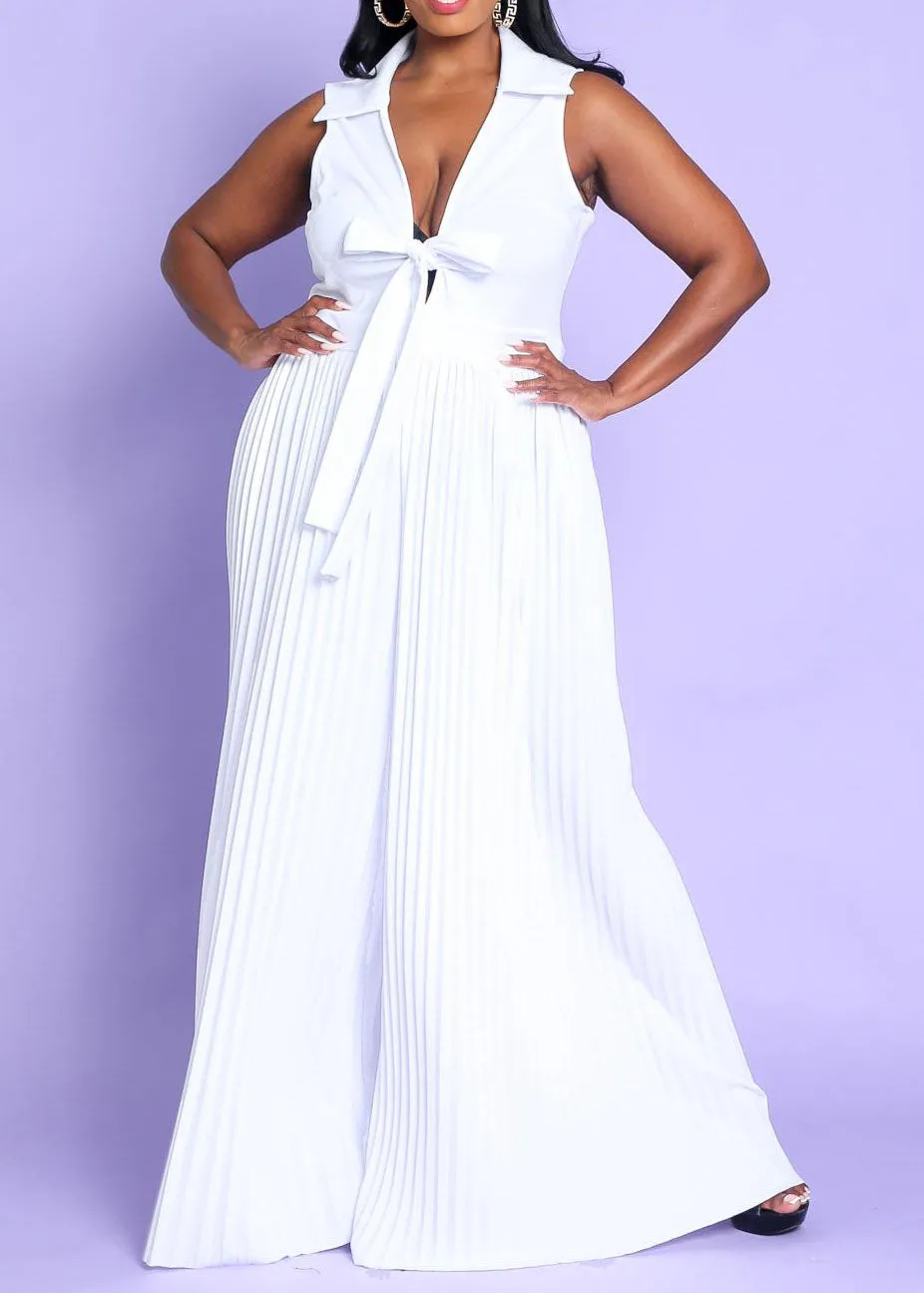 Hi Curvy Plus Size Women Sleeveless Pleated Wide Jumpsuit Made In USA