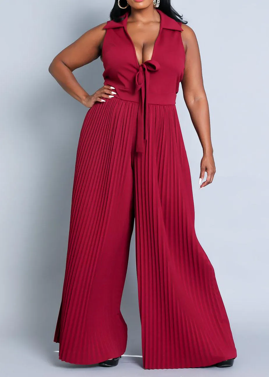 Hi Curvy Plus Size Women Sleeveless Pleated Wide Jumpsuit Made In USA