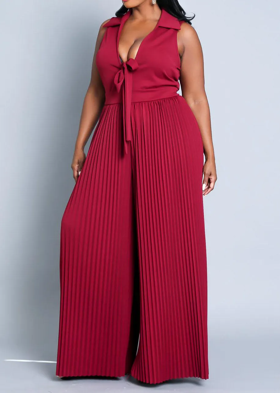 Hi Curvy Plus Size Women Sleeveless Pleated Wide Jumpsuit Made In USA