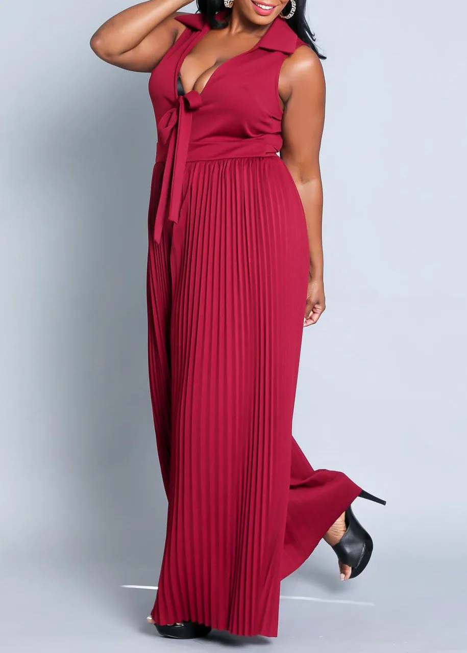 Hi Curvy Plus Size Women Sleeveless Pleated Wide Jumpsuit Made In USA