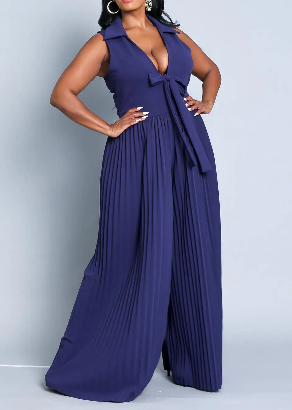 Hi Curvy Plus Size Women Sleeveless Pleated Wide Jumpsuit Made In USA