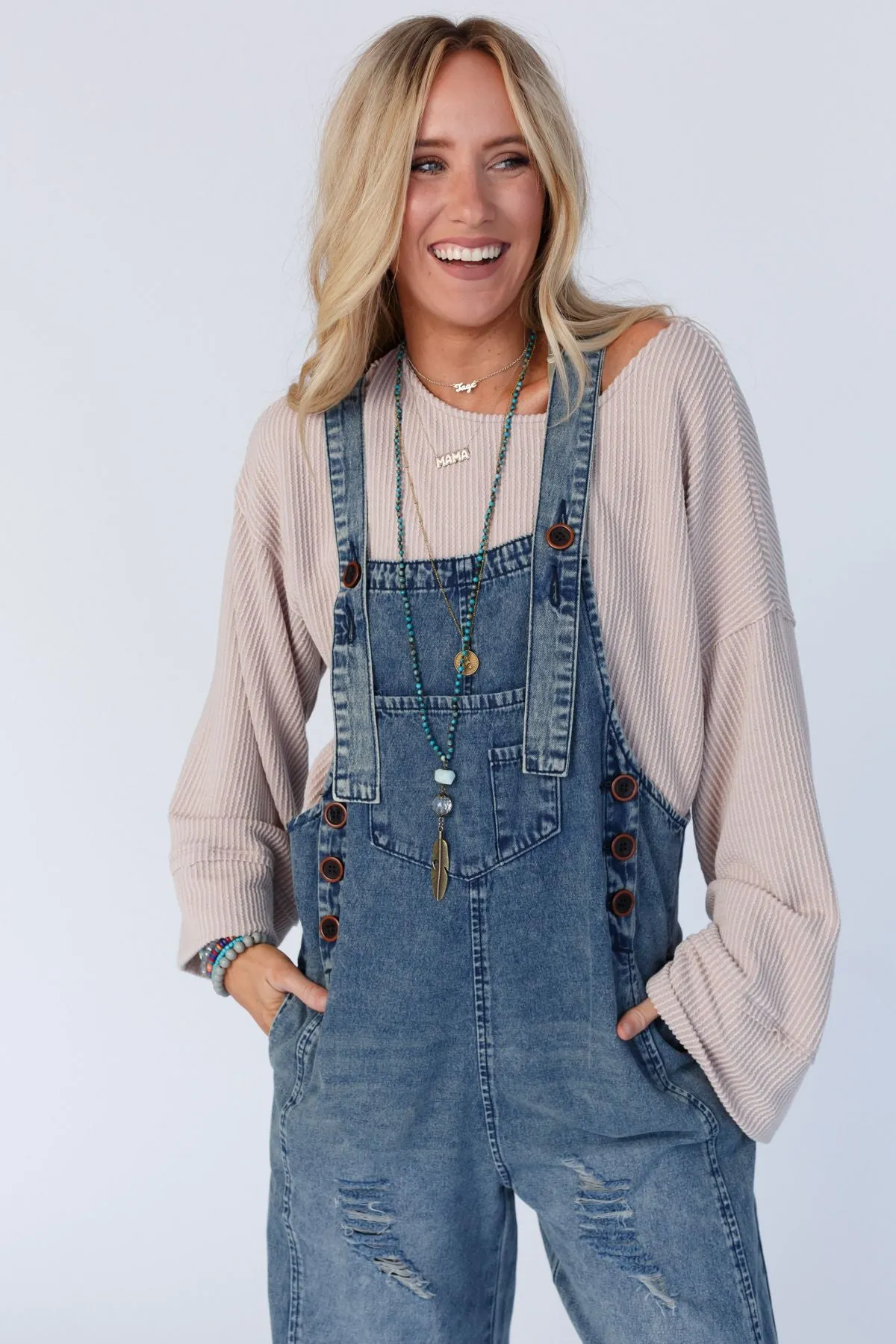 High Hopes Straight Leg Overalls - Washed Denim