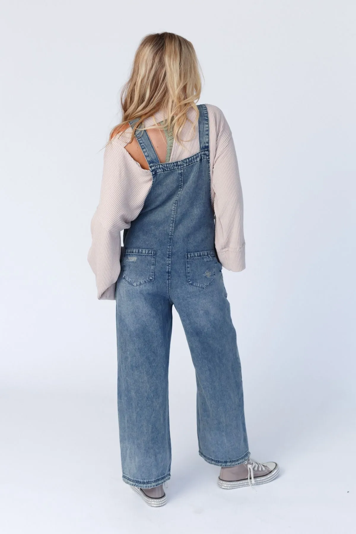 High Hopes Straight Leg Overalls - Washed Denim