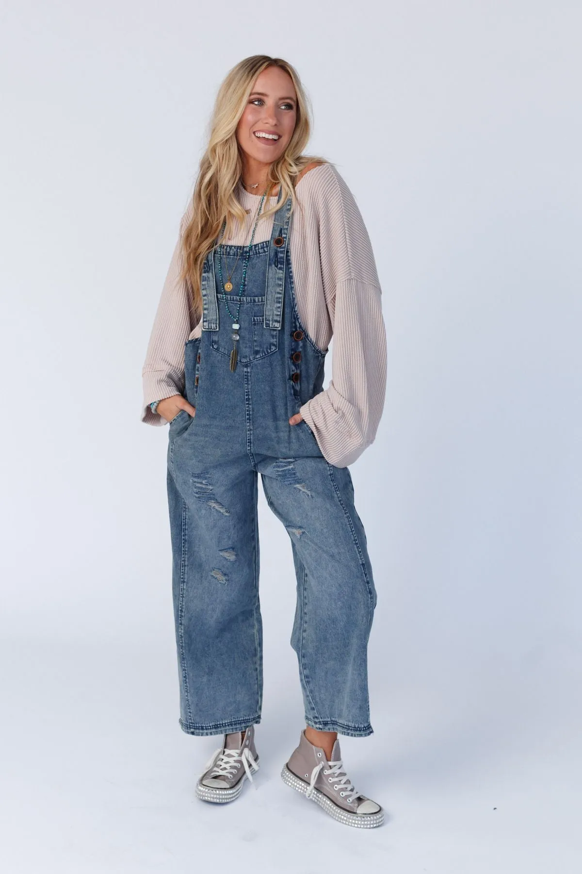 High Hopes Straight Leg Overalls - Washed Denim