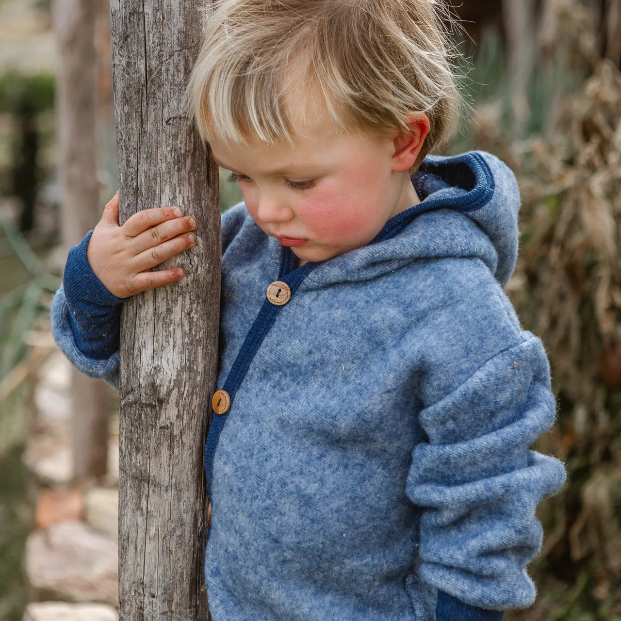 Hooded Overalls - Organic Wool/Cotton Fleece - Blue Melange (6m-3y)*Returning 2025