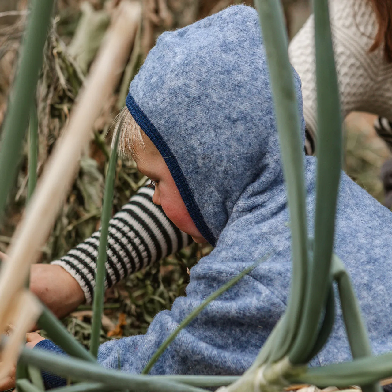 Hooded Overalls - Organic Wool/Cotton Fleece - Blue Melange (6m-3y)*Returning 2025