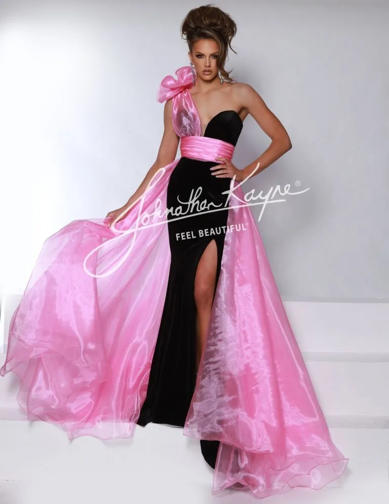 Johnathan Kayne Overskirt 2 Size 6 Neon Pink One Shoulder Ruffle Pageant Overskirt Organza Formal Accessory