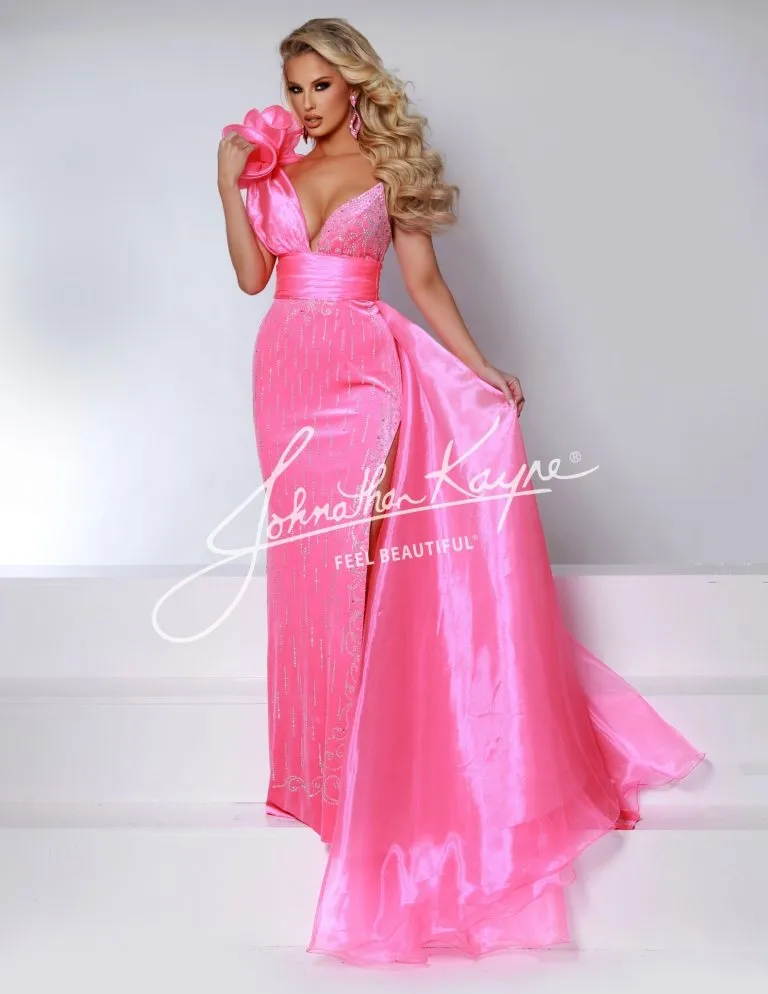 Johnathan Kayne Overskirt 2 Size 6 Neon Pink One Shoulder Ruffle Pageant Overskirt Organza Formal Accessory