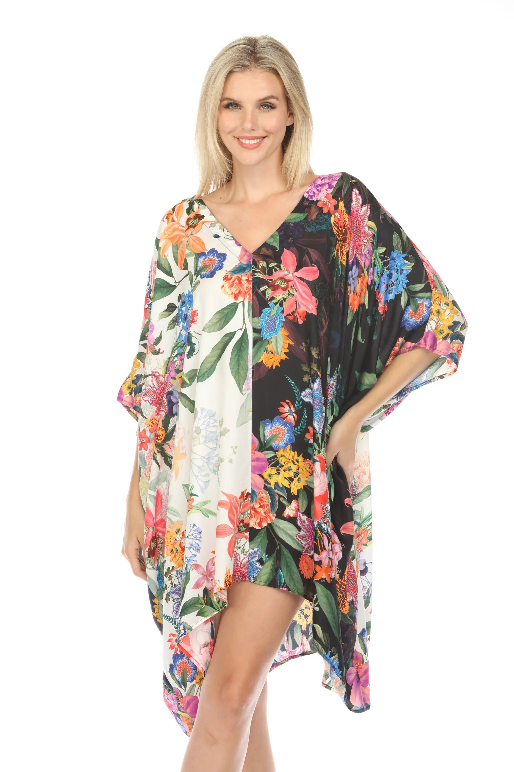 Johnny Was Neon Jungle Mix High-Low Swim Cover-Up Kaftan Dress CSW4024-J