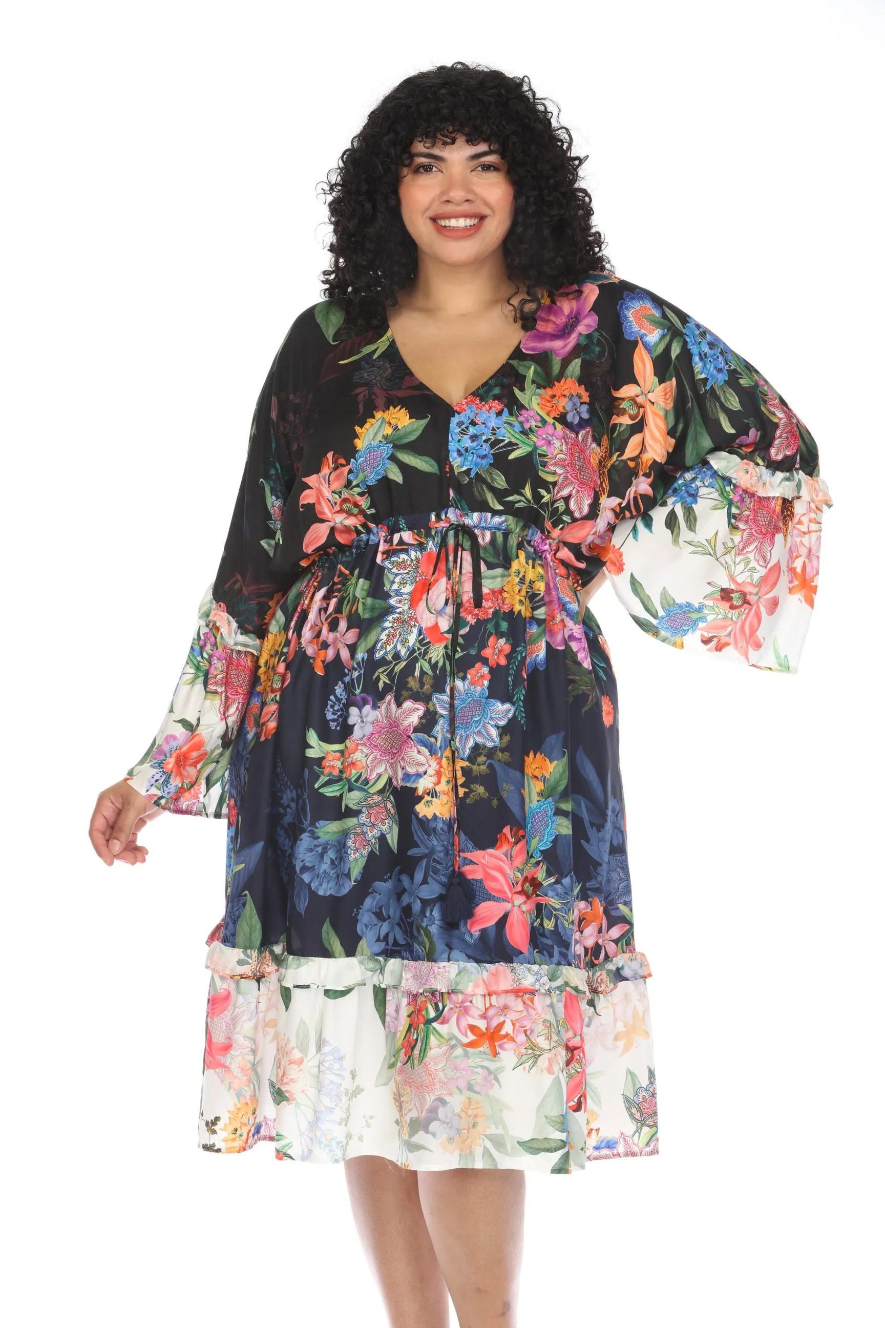 Johnny Was Neon Jungle Mix Tiered Swim Cover-Up Dress Plus Size CSW2824-JX