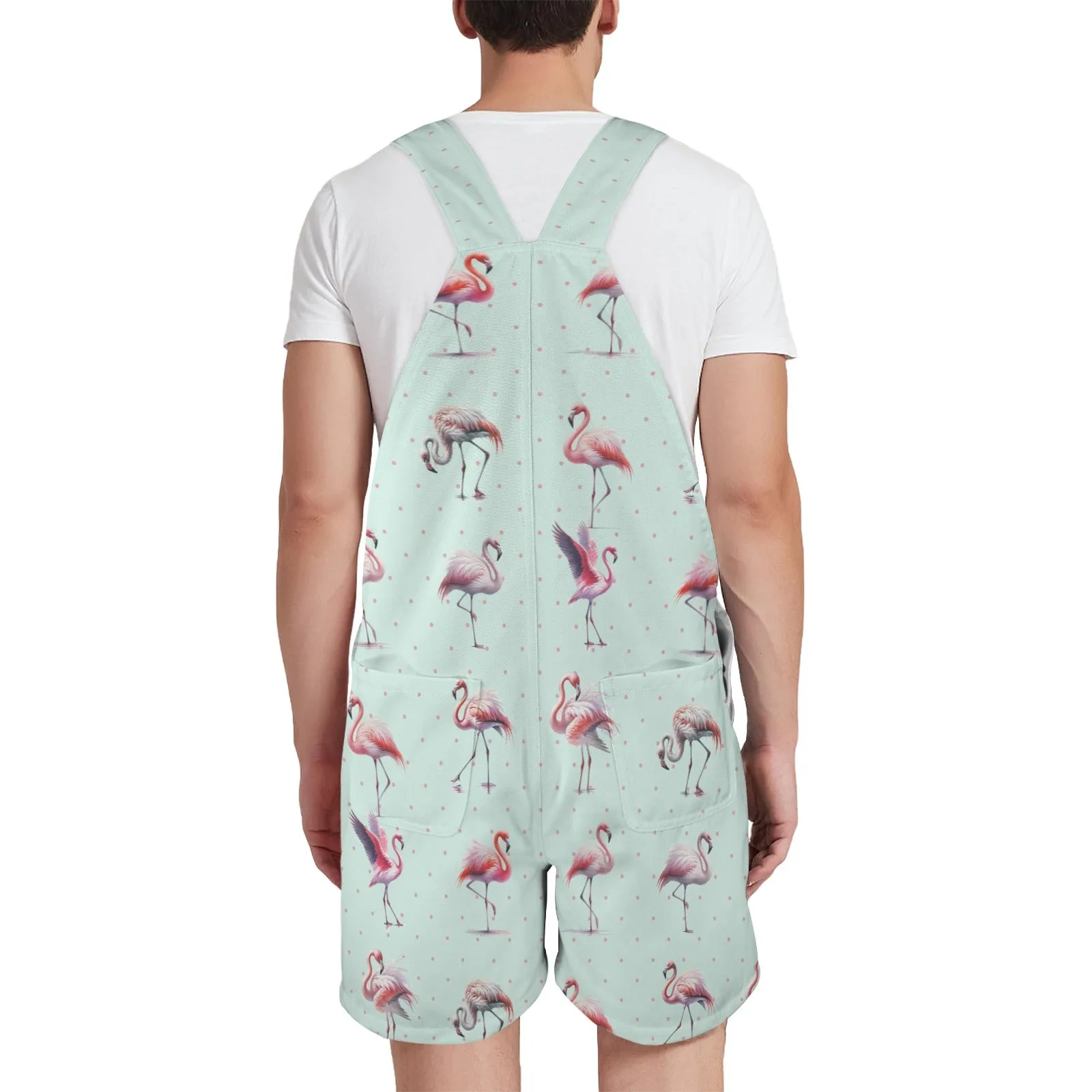 kemp flamingo print 2A Unisex Shorts Suspender Jumpsuit (Model L78)