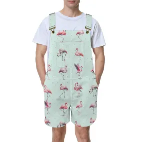 kemp flamingo print 2A Unisex Shorts Suspender Jumpsuit (Model L78)