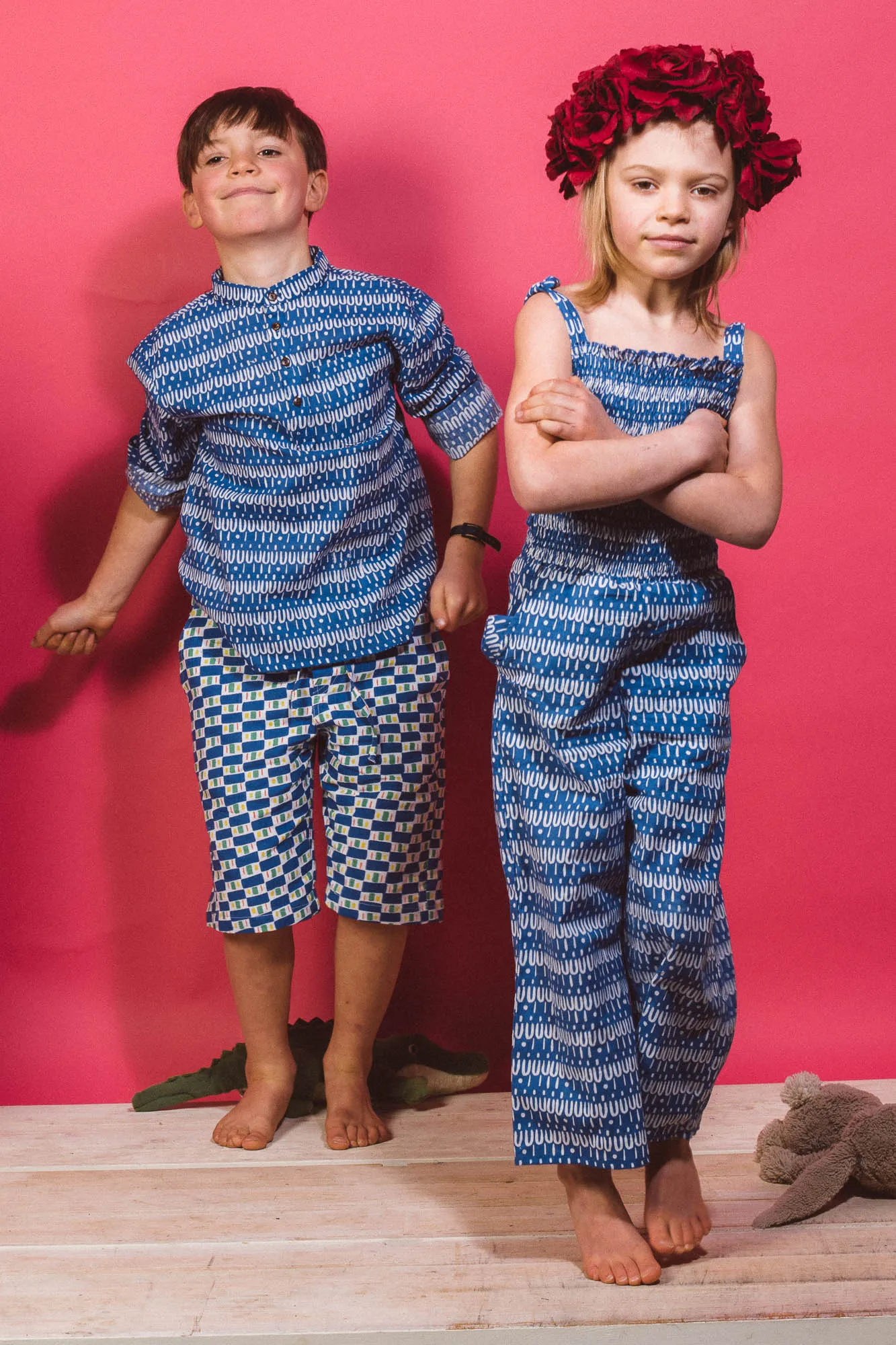 Kid's Jumpsuit in 'Scallop on Blue'