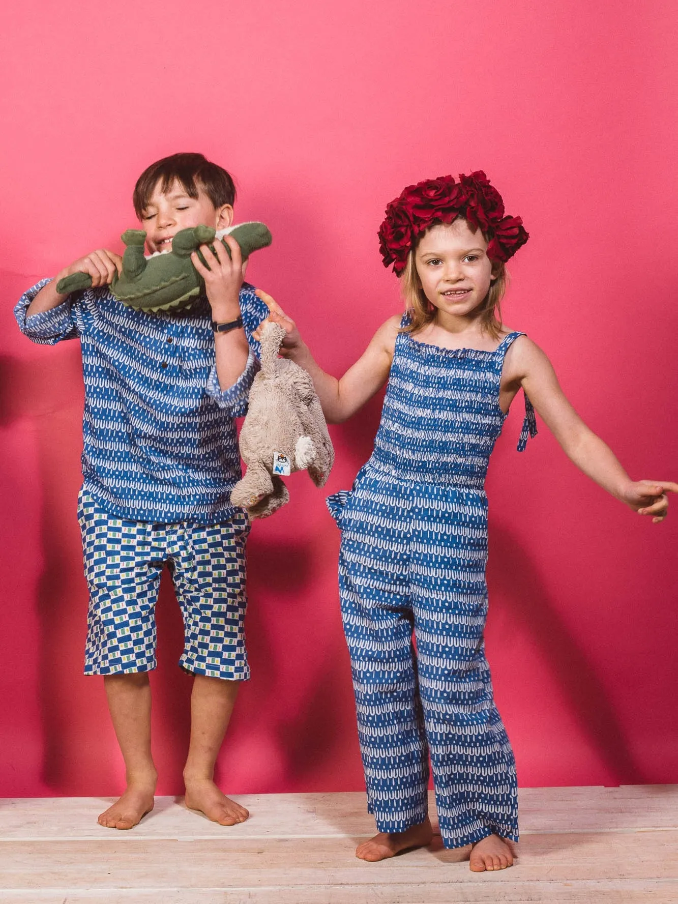 Kid's Jumpsuit in 'Scallop on Blue'