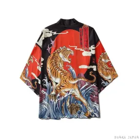 Kimono Cardigan With Japanese Tiger Painting