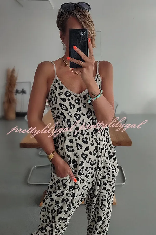 Kind and Casual Leopard Pocketed Relaxed Strap Jumpsuit