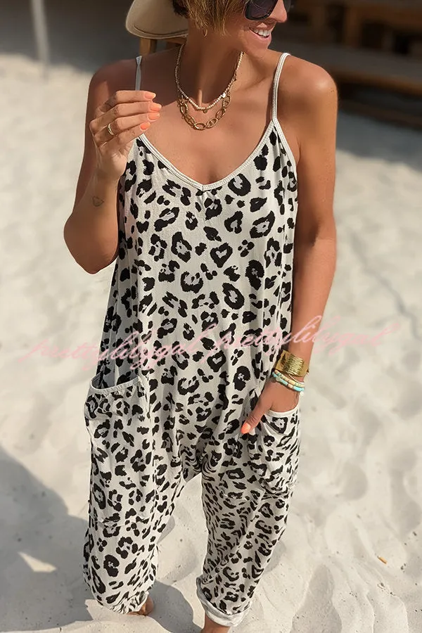 Kind and Casual Leopard Pocketed Relaxed Strap Jumpsuit