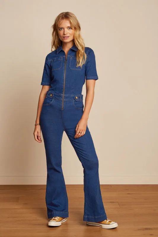 KING LOUIE Indigo Blue Flared Jumpsuit Sloane Denim