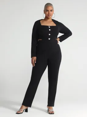 Kristi Heart Button Side Cutout Jumpsuit