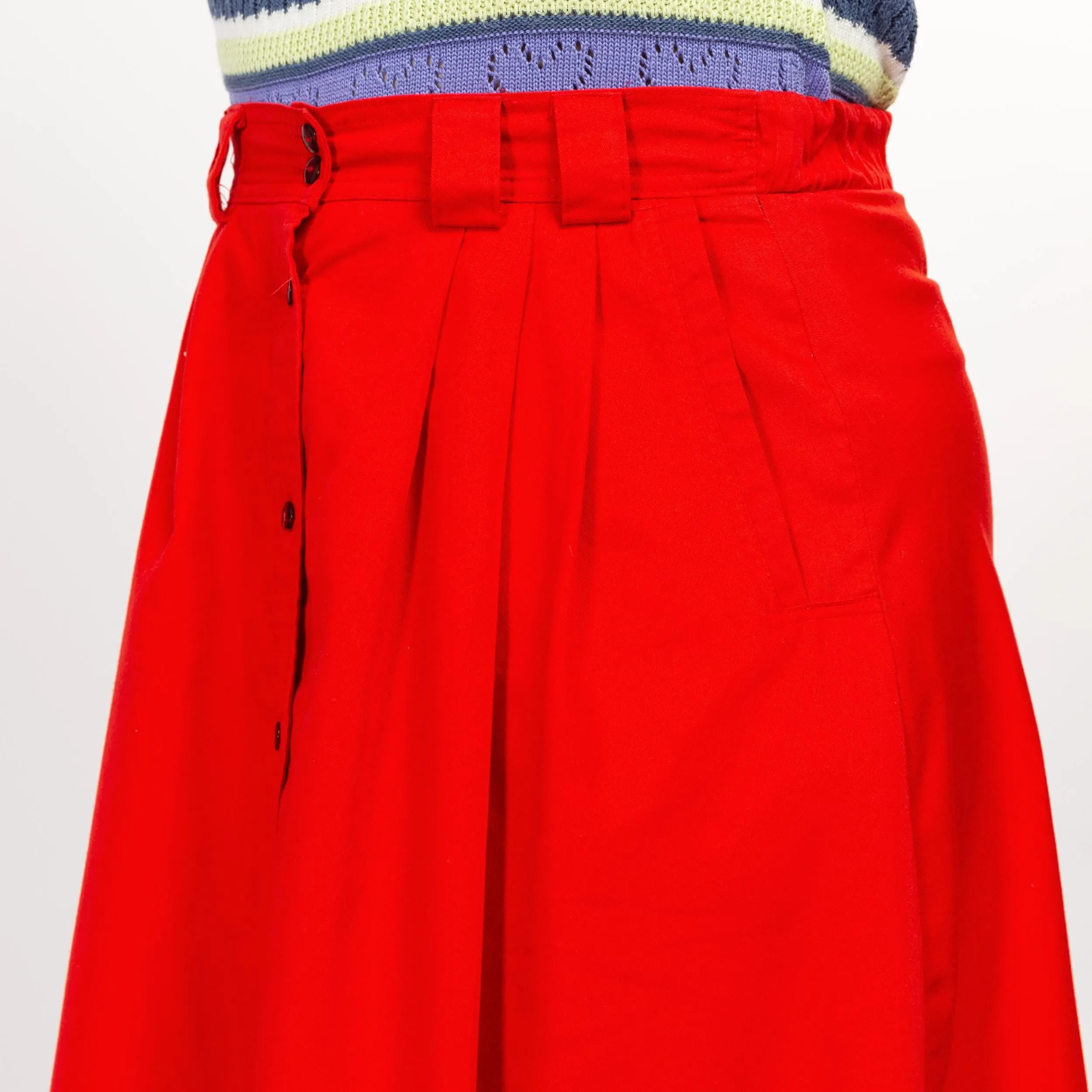 Large 80s Red Button Front Mini Skater Skirt