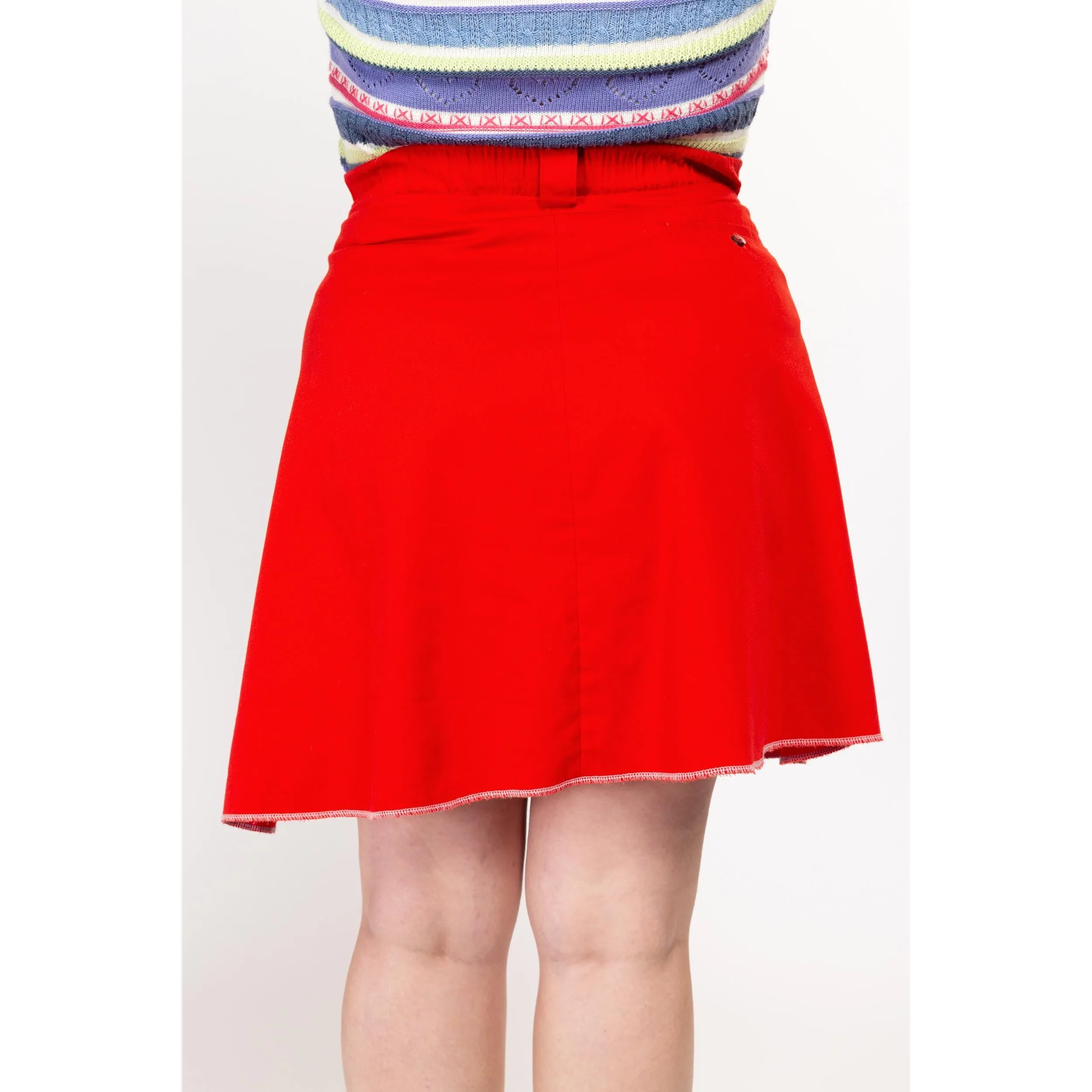 Large 80s Red Button Front Mini Skater Skirt