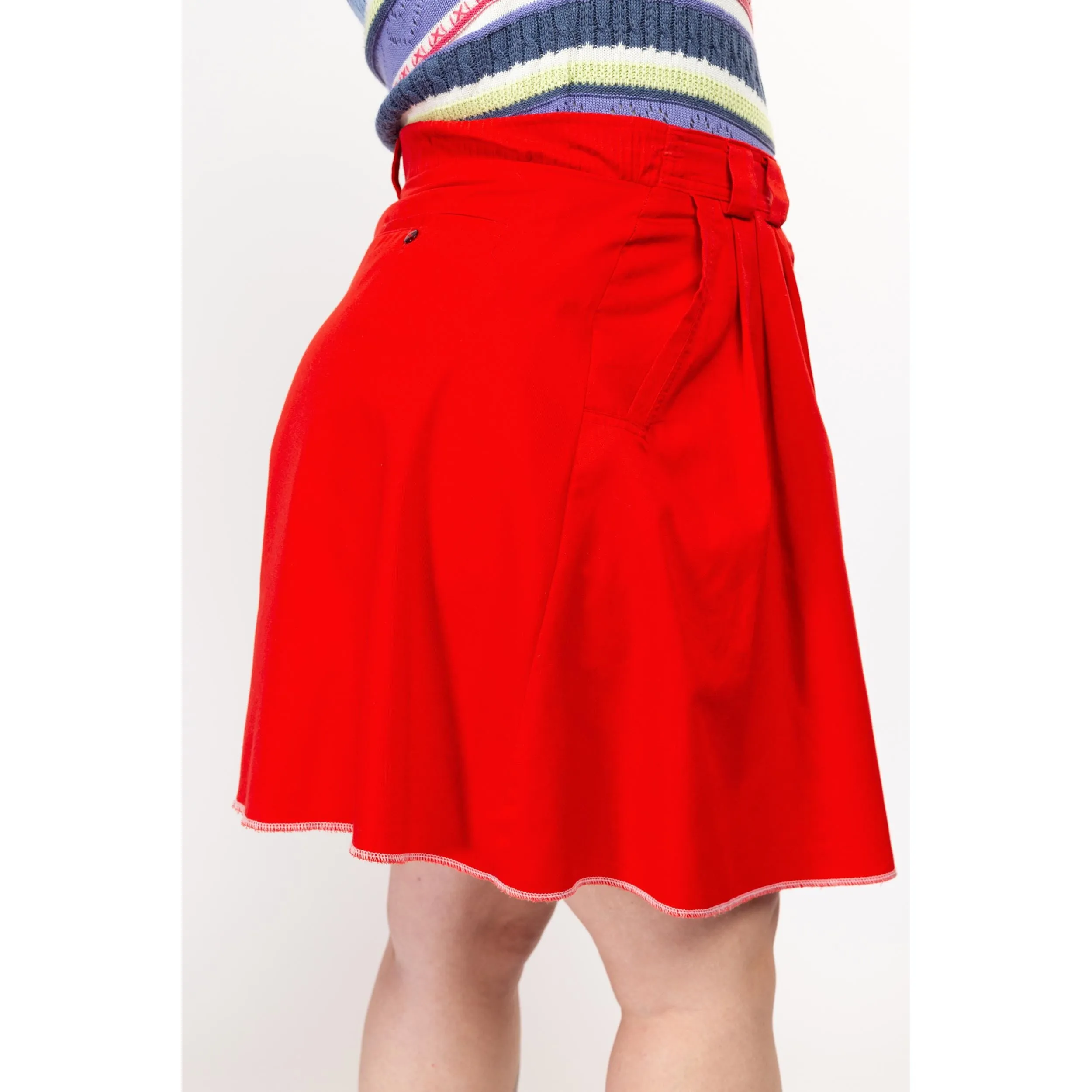 Large 80s Red Button Front Mini Skater Skirt