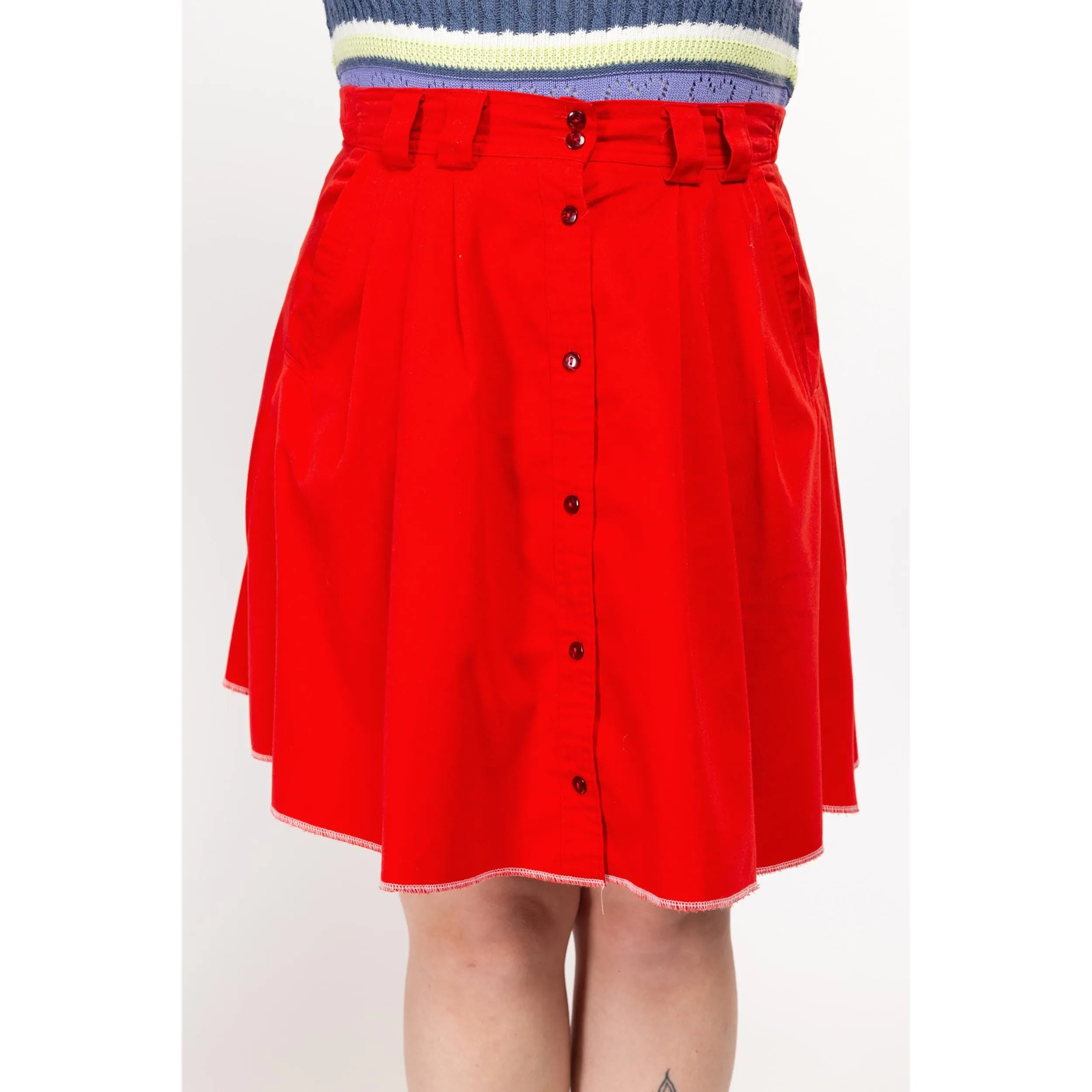 Large 80s Red Button Front Mini Skater Skirt