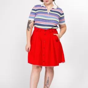 Large 80s Red Button Front Mini Skater Skirt