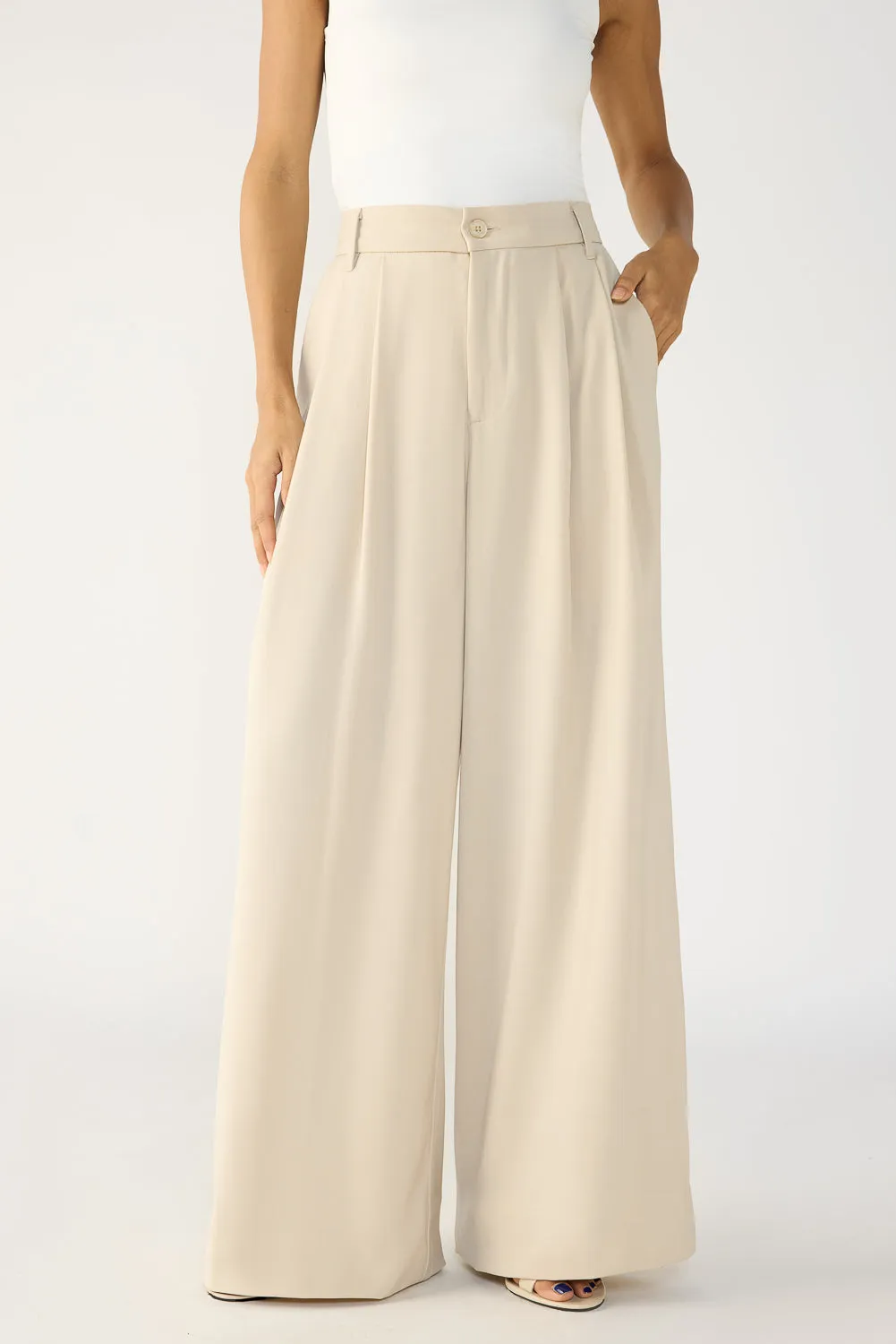 Light Khaki Flared Formal Korean Pants