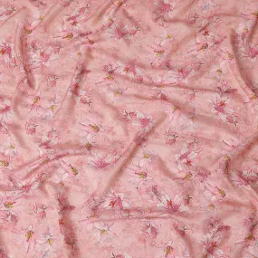 Light pink blended viscose organza fabric with multicolor print having metallic finish in floral design-D17493